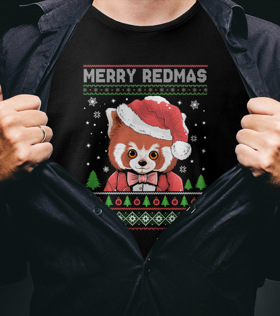 Merry Redmas Raccoon With Santa Hat And Festive T-Shirt