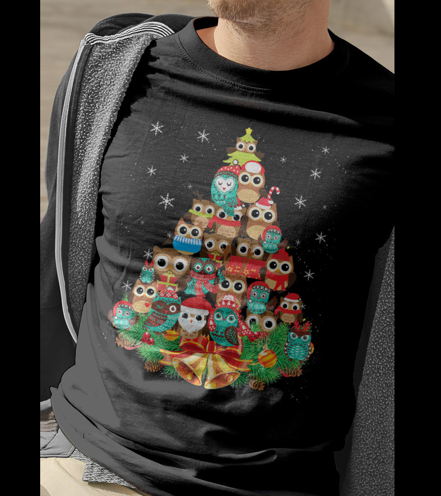 Owl Holiday Festive Tree Bells Ornaments Christmas T-Shirt