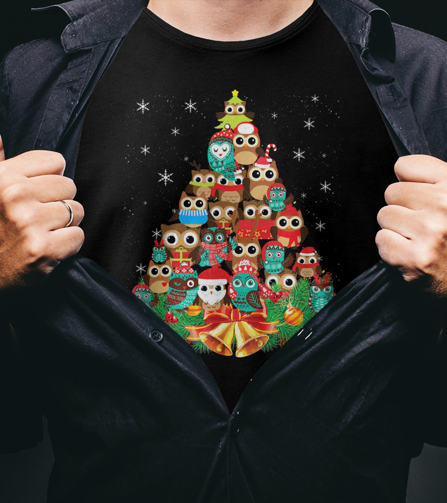 Owl Holiday Festive Tree Bells Ornaments Christmas T-Shirt