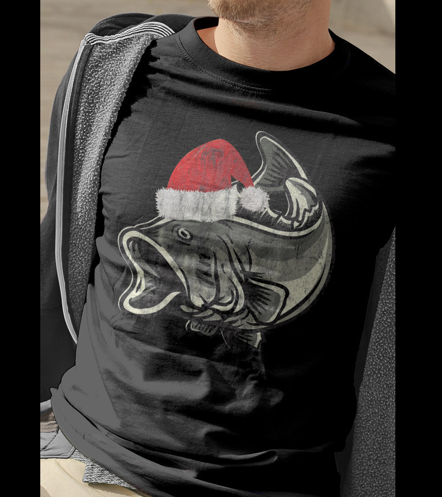 Christmas Bass With Santa Hat T-Shirt