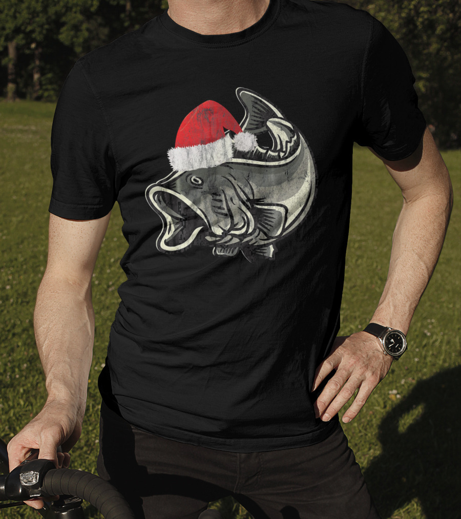 Christmas Bass With Santa Hat T-Shirt