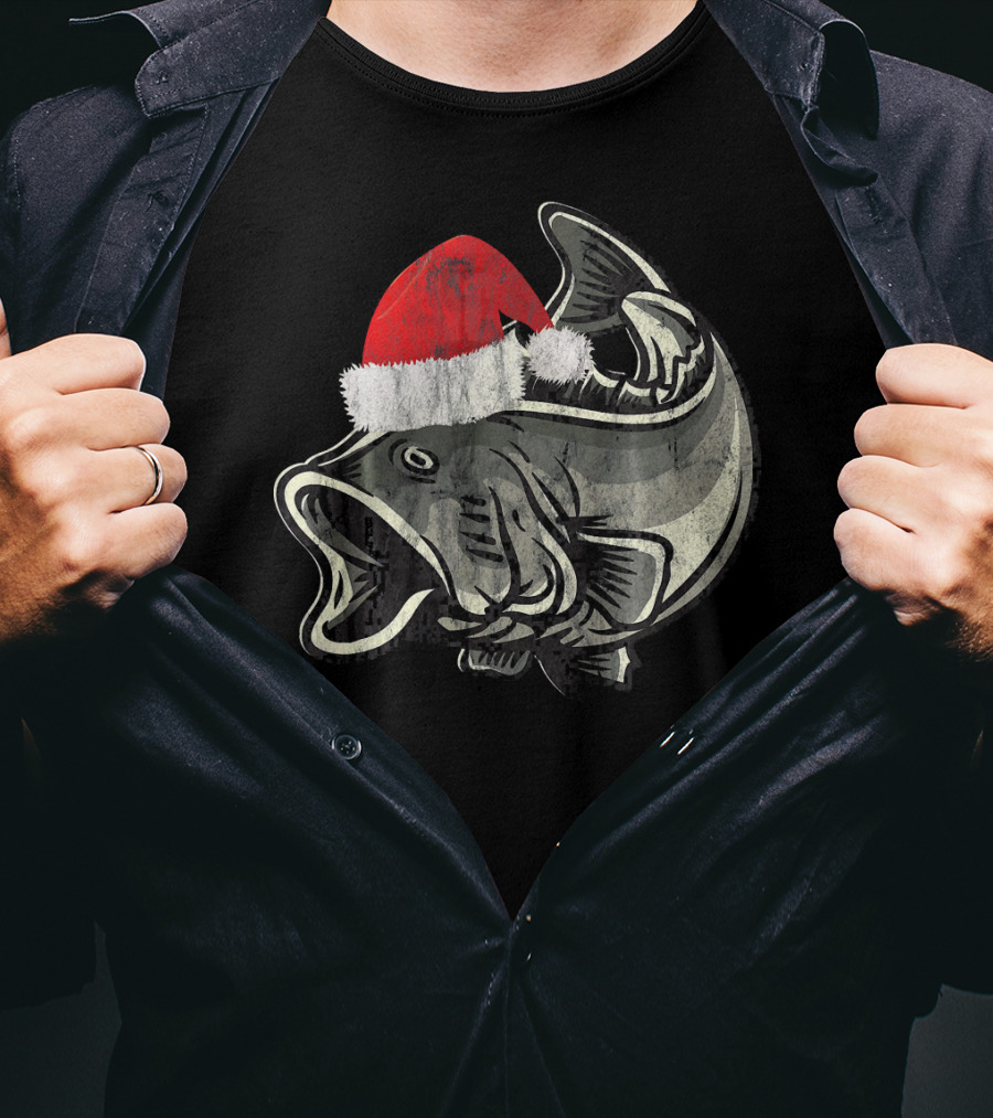 Christmas Bass With Santa Hat T-Shirt
