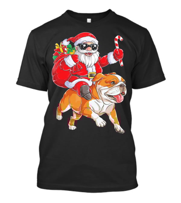 Santa Riding English Bulldog Christmas College Holiday T-Shirt