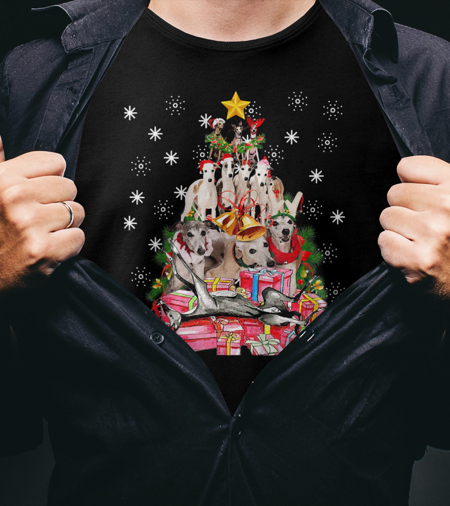 Whippets Christmas Tree With Star And Presents T-Shirt