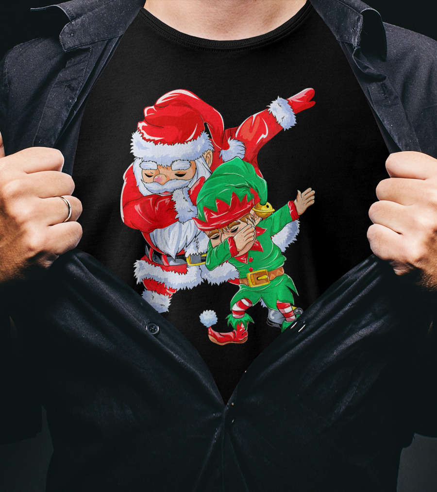 Santa And Elf Performing Dab Dance Moves T-Shirt
