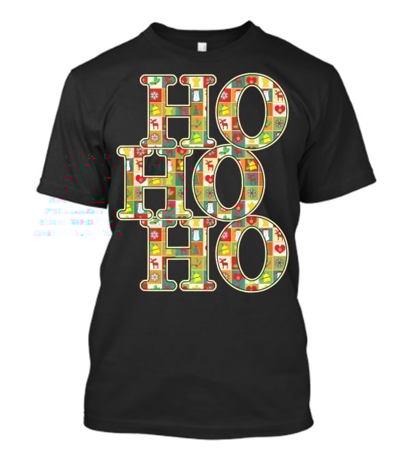 HoHoHo Funny Christmas Santa Patchwork Reindeer Snowman Ornaments T-Shirt