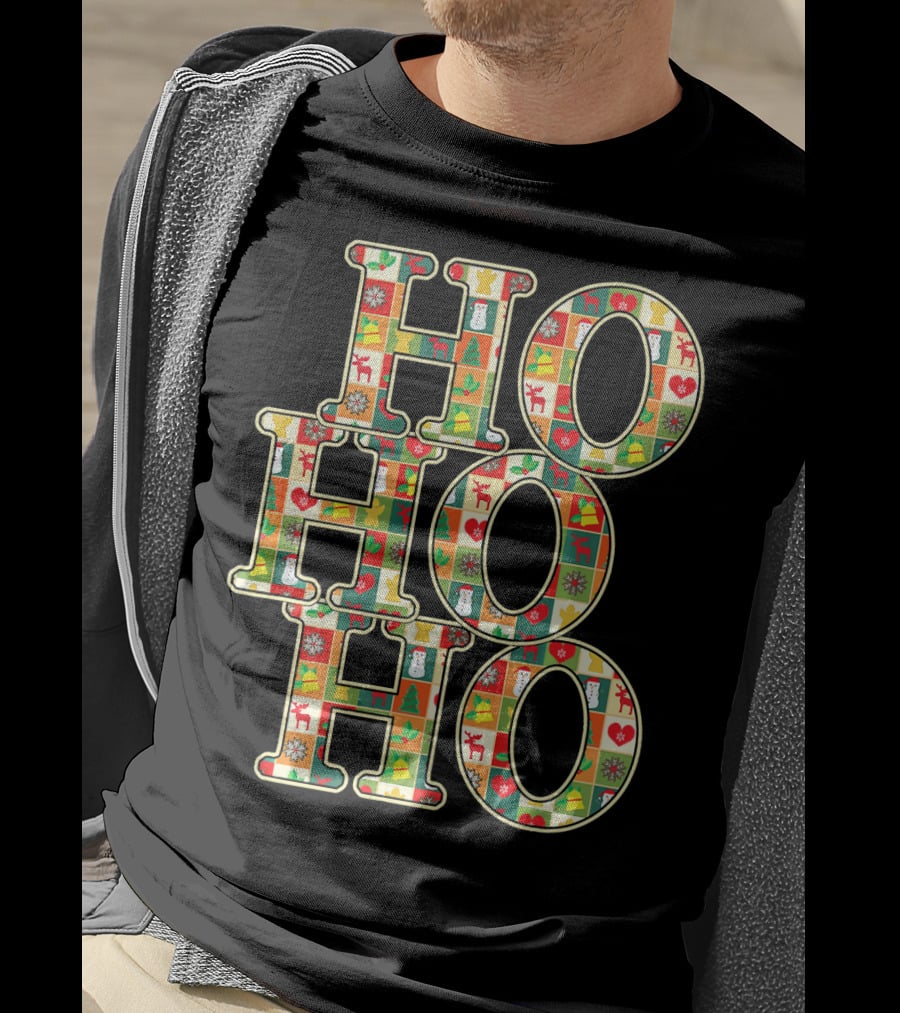 HoHoHo Funny Christmas Santa Patchwork Reindeer Snowman Ornaments T-Shirt