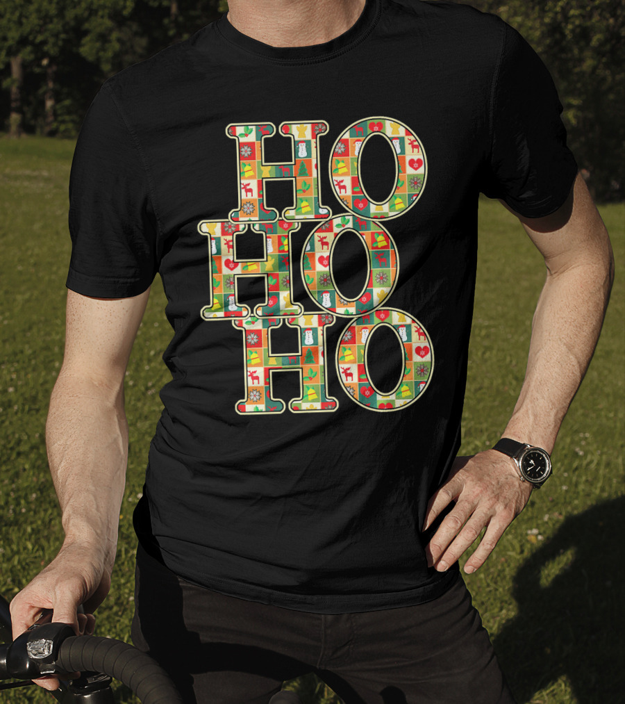 HoHoHo Funny Christmas Santa Patchwork Reindeer Snowman Ornaments T-Shirt