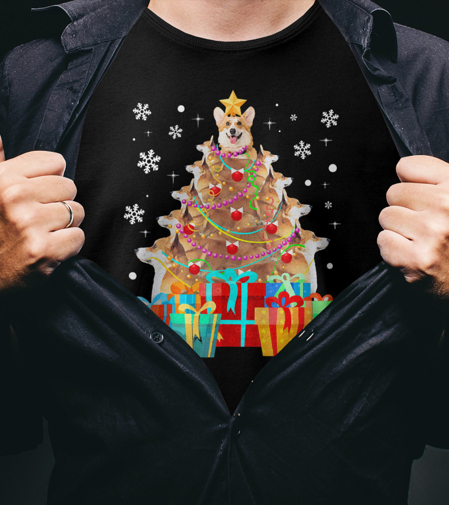 Corgi Christmas Tree With Decorations And Presents T-Shirt