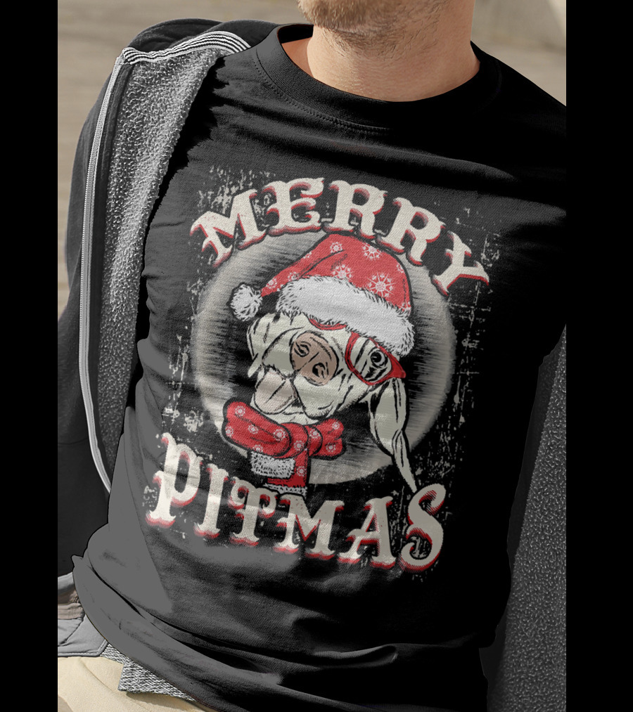 Merry Pitmas Santa Hat Festive Dog T-Shirt
