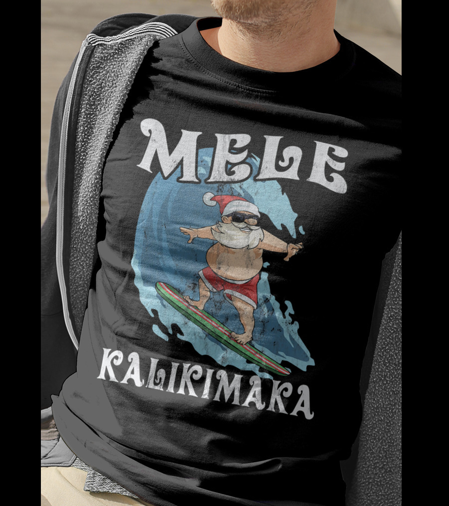 Mele Kalikimaka Funny Santa Surfing Wave T-Shirt