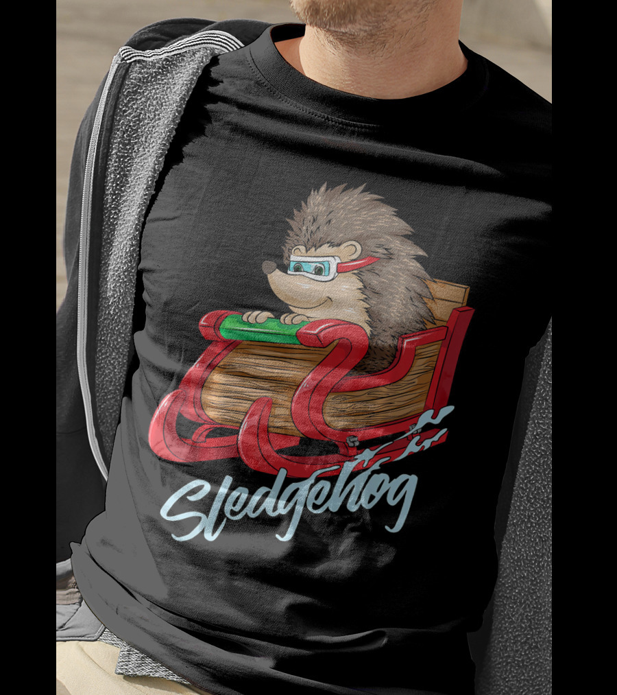 Sledgehog Funny Hedgehog Sleigh Pet Christmas T-Shirt