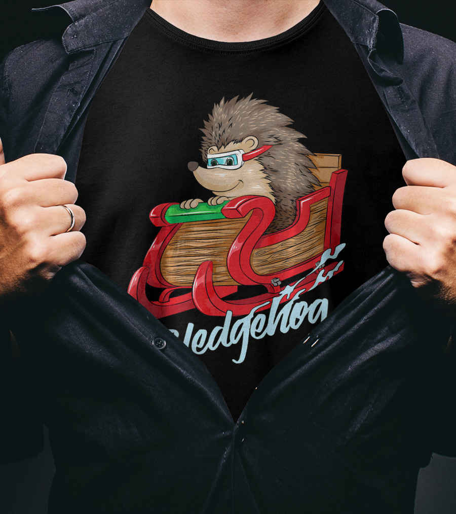 Sledgehog Funny Hedgehog Sleigh Pet Christmas T-Shirt