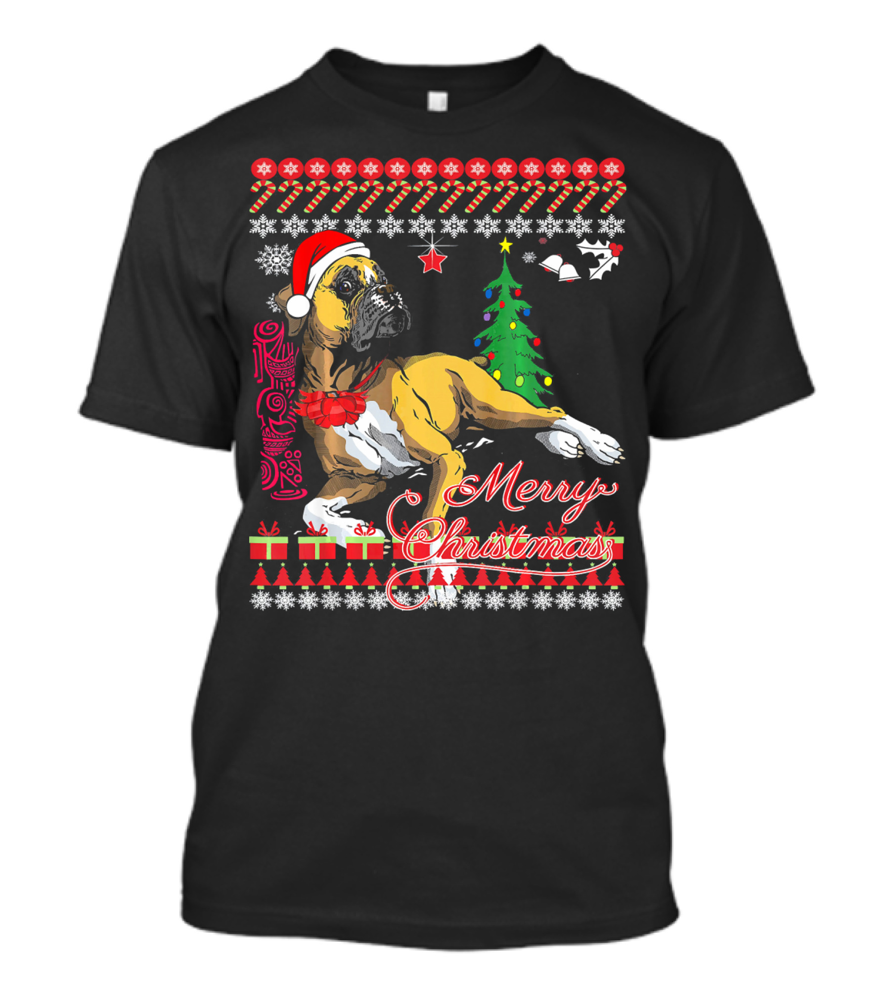 Merry Christmas Boxer Dogs Ugly Sweater Holiday T-Shirt