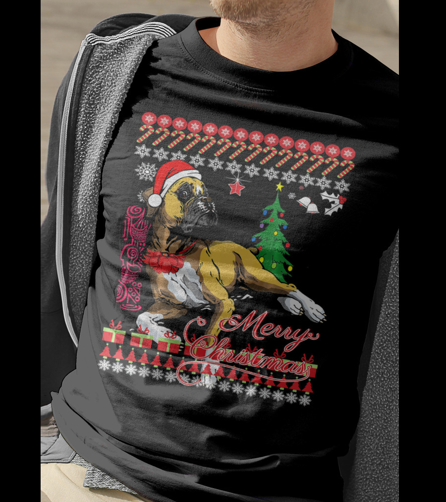 Merry Christmas Boxer Dogs Ugly Sweater Holiday T-Shirt