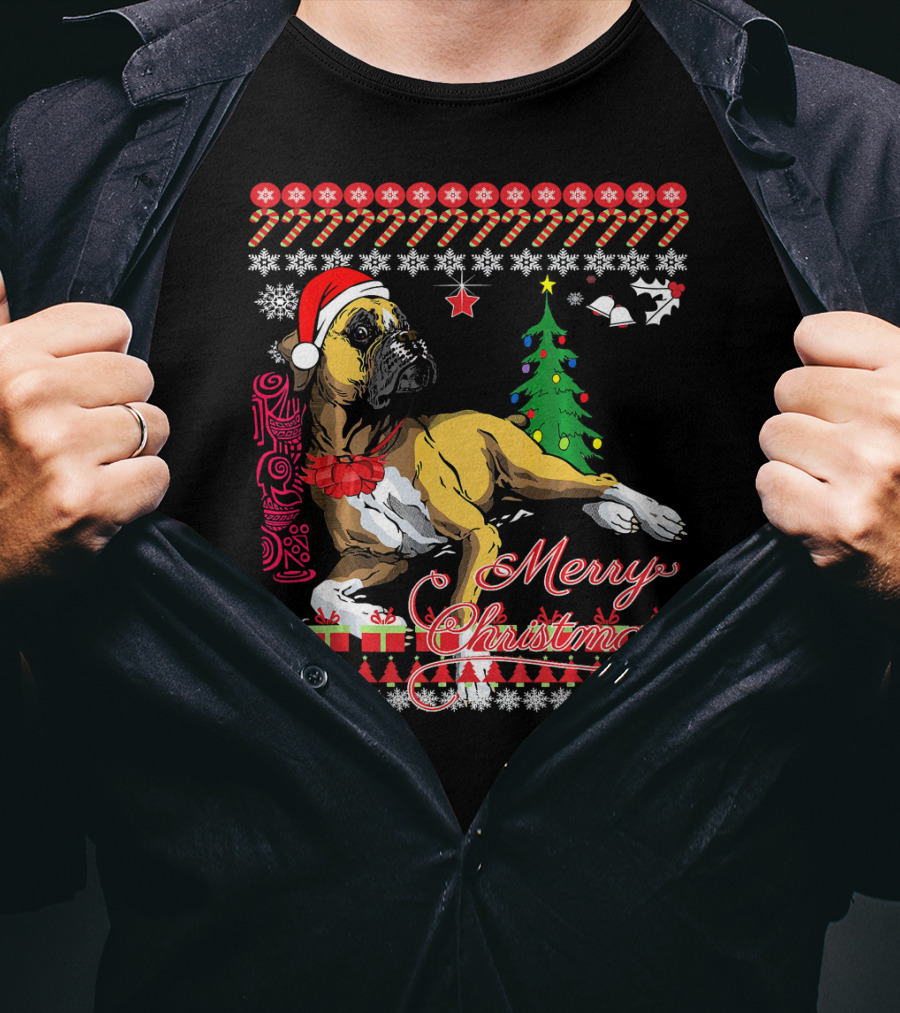 Merry Christmas Boxer Dogs Ugly Sweater Holiday T-Shirt
