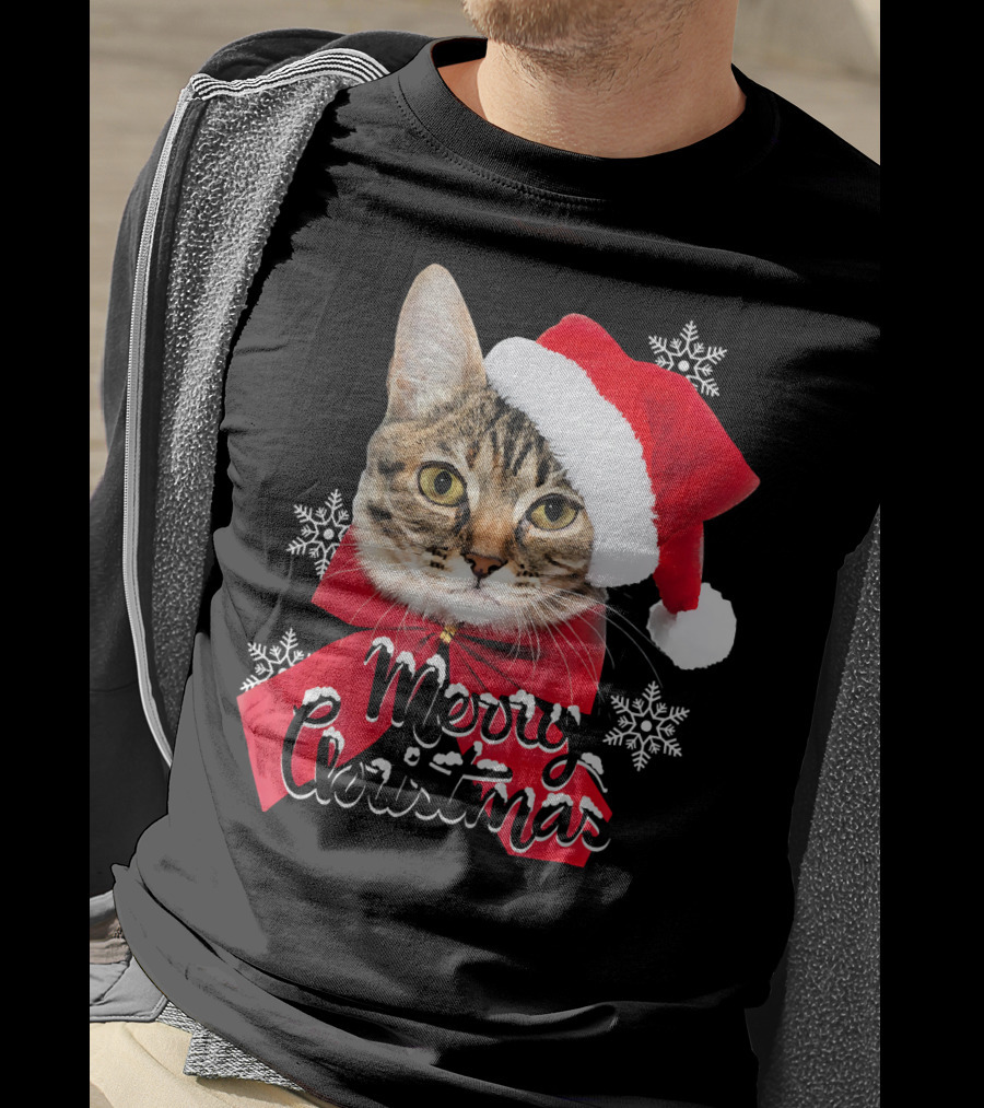 Merry Christmas Funny Cat Women Santa T-Shirt