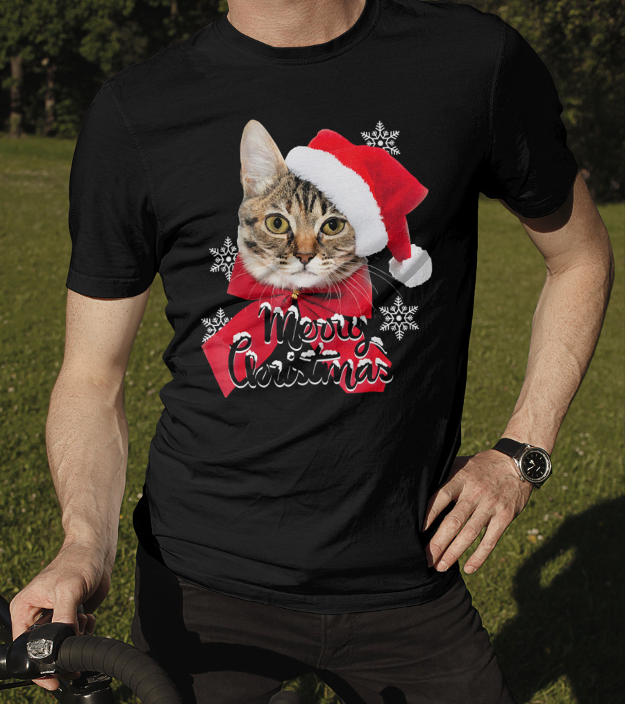 Merry Christmas Funny Cat Women Santa T-Shirt