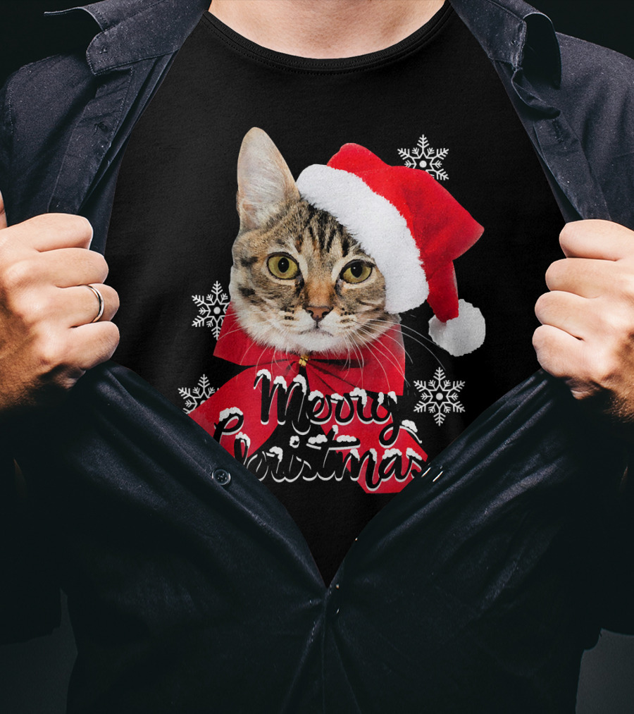 Merry Christmas Funny Cat Women Santa T-Shirt