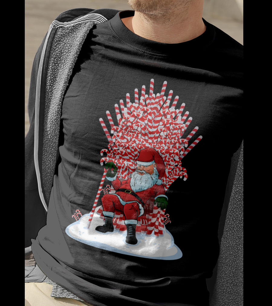 Santa Sitting On Candy Cane Throne Festive Christmas Chair Fantasy T-Shirt