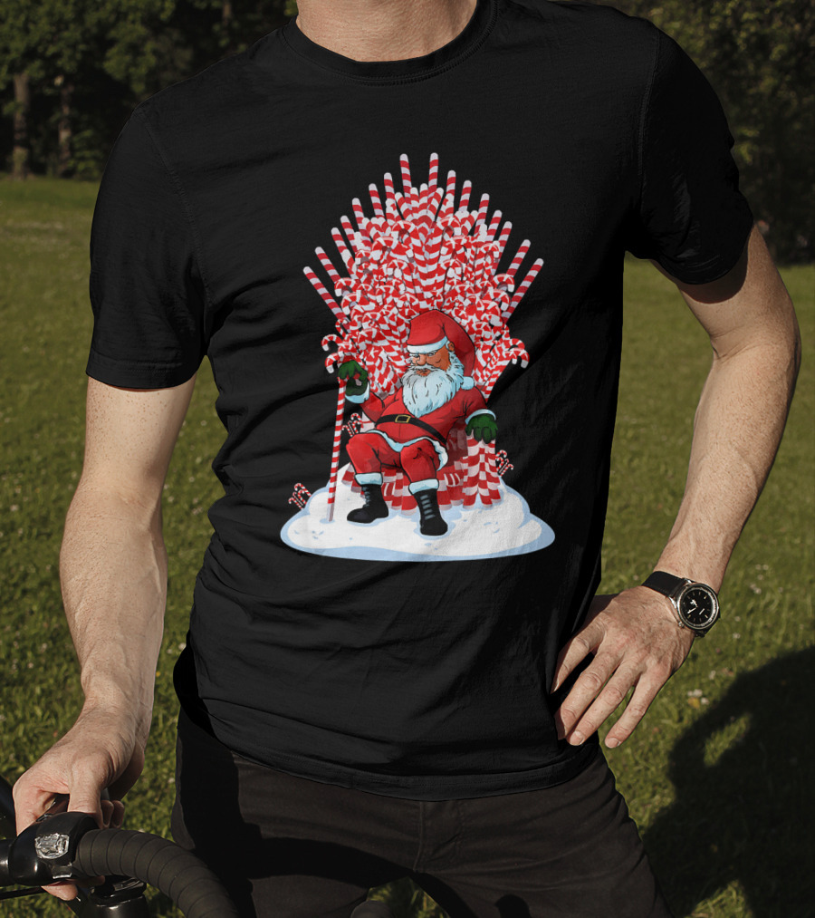 Santa Sitting On Candy Cane Throne Festive Christmas Chair Fantasy T-Shirt