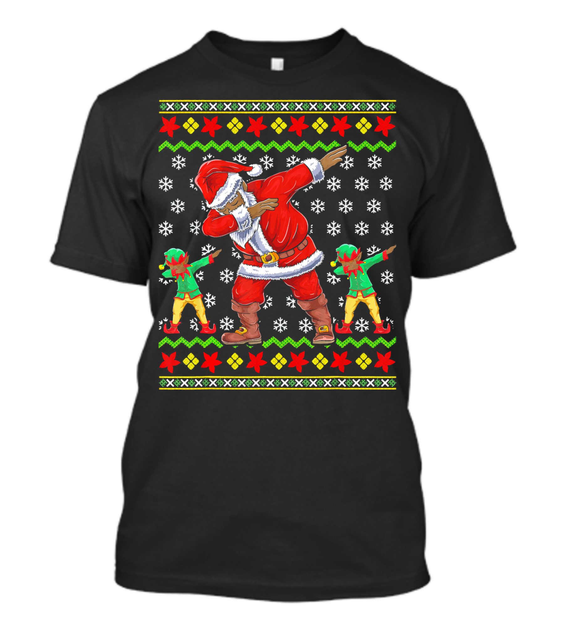 Christmas African American Dabbing Santa With Elves T-Shirt