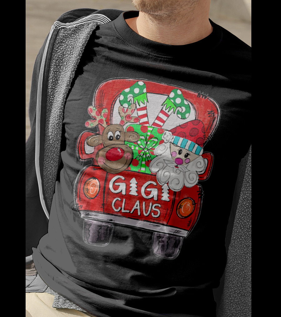 GiGi Claus Christmas Red Truck Reindeer With Gifts And Candy Canes T-Shirt