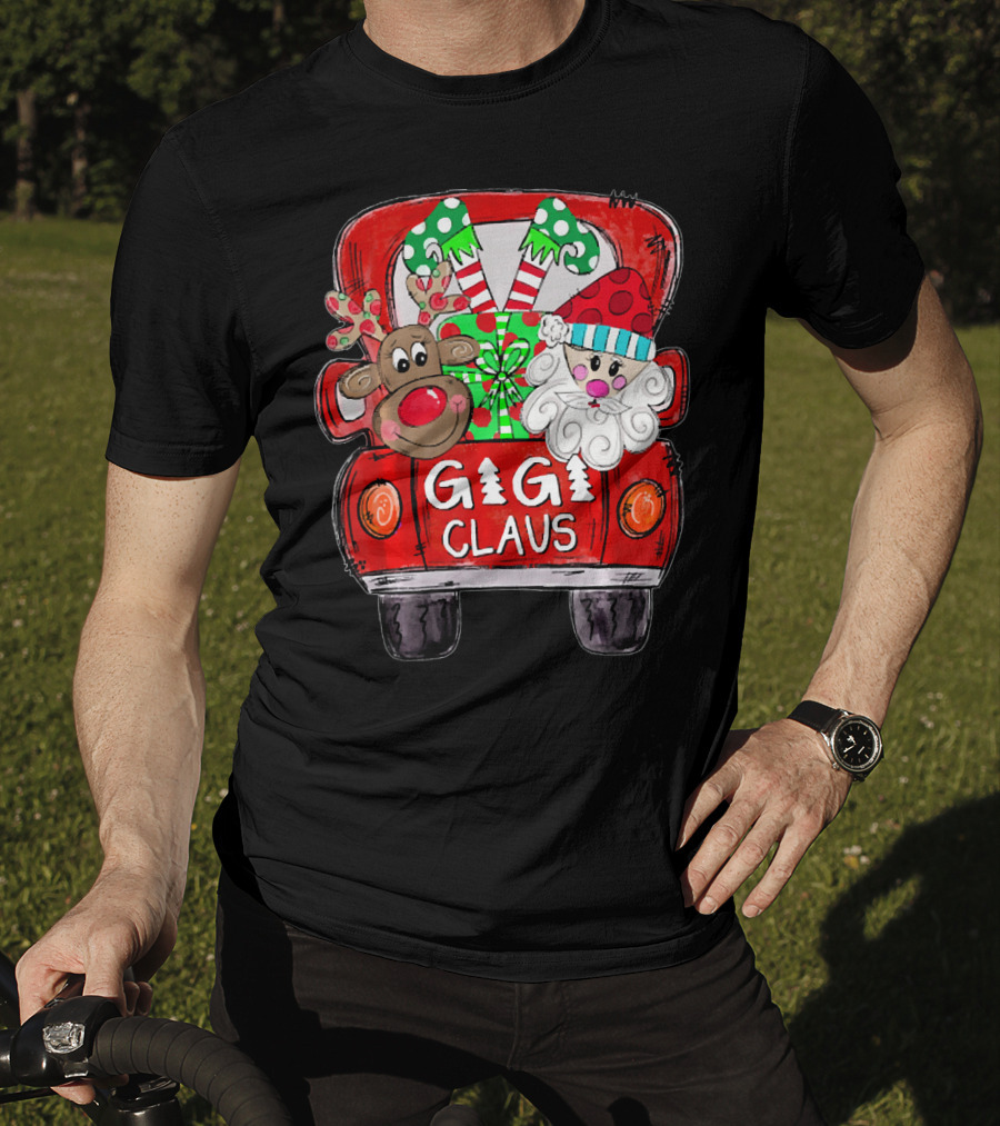 GiGi Claus Christmas Red Truck Reindeer With Gifts And Candy Canes T-Shirt