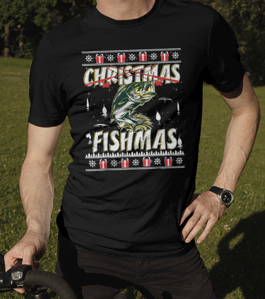 Christmas Fishmas Funny Fishing Presents Snowflakes T-Shirt