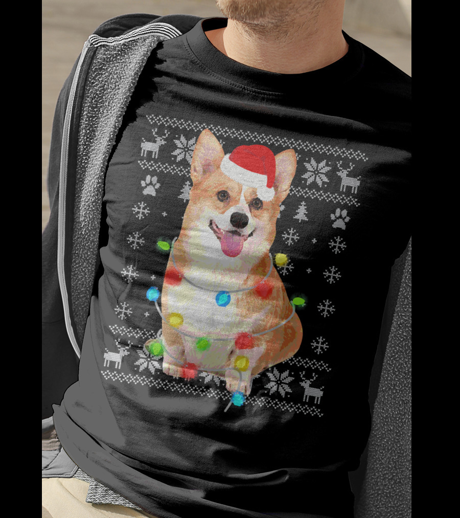Corgi UglyStyle Christmas Lights Snowflakes Reindeer Dog T-Shirt