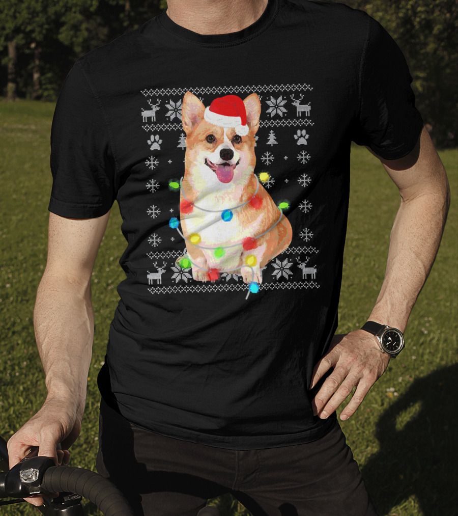 Corgi UglyStyle Christmas Lights Snowflakes Reindeer Dog T-Shirt