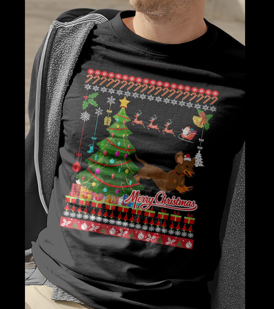 Merry Christmas Dachshund Dog UglyDac Holiday T-Shirt
