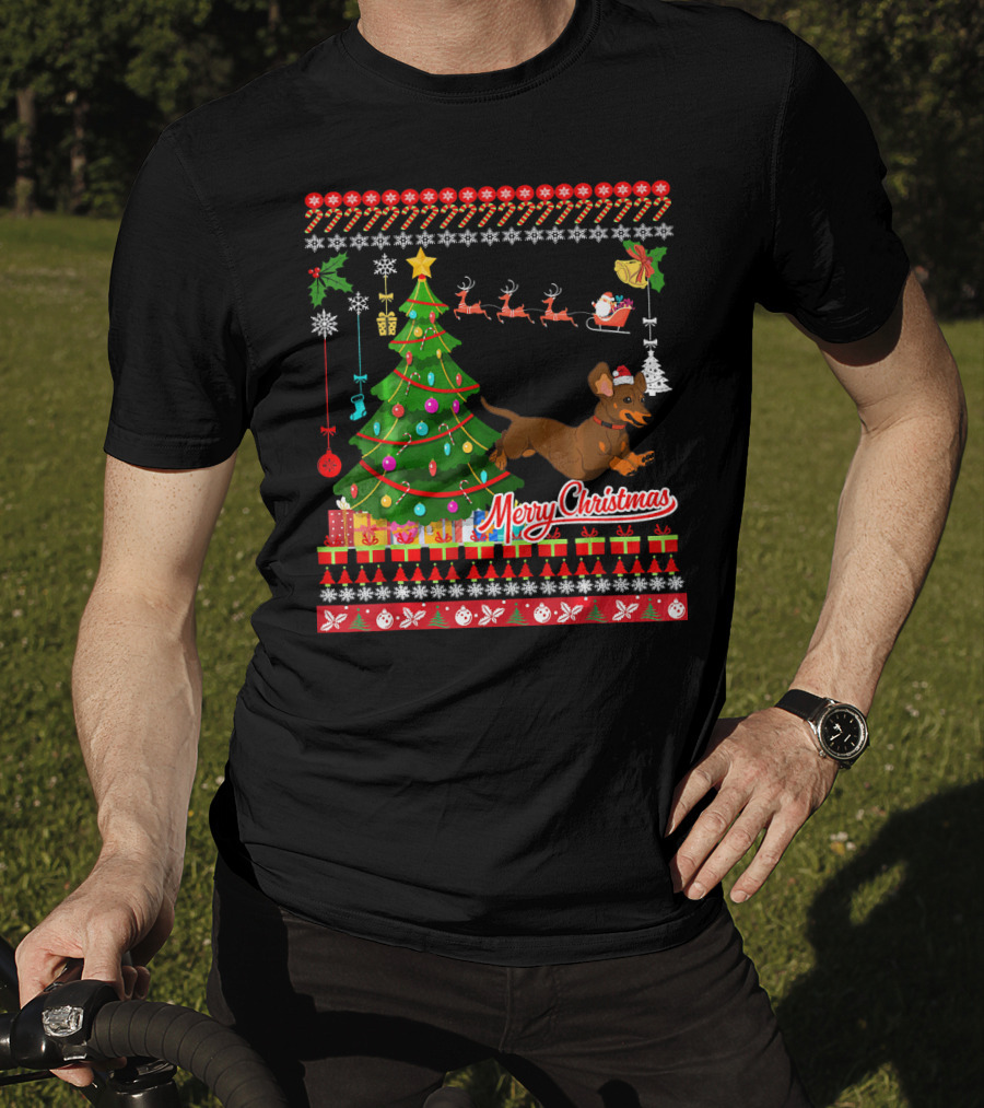 Merry Christmas Dachshund Dog UglyDac Holiday T-Shirt