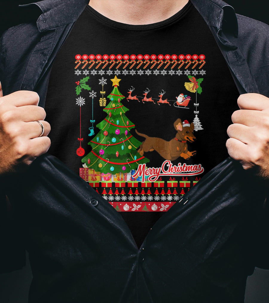 Merry Christmas Dachshund Dog UglyDac Holiday T-Shirt