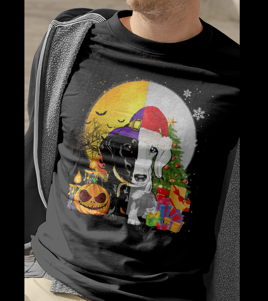 Dachshund Happy Halloween Merry Christmas Dual Holiday T-Shirt