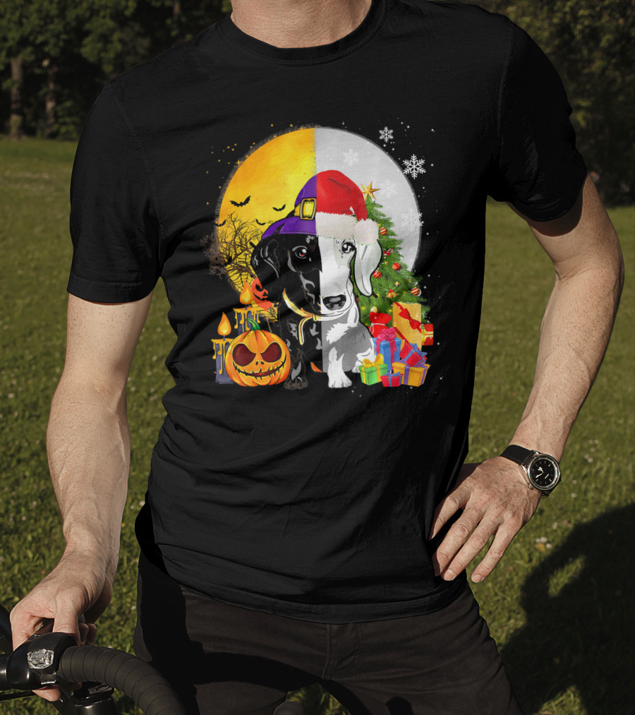 Dachshund Happy Halloween Merry Christmas Dual Holiday T-Shirt