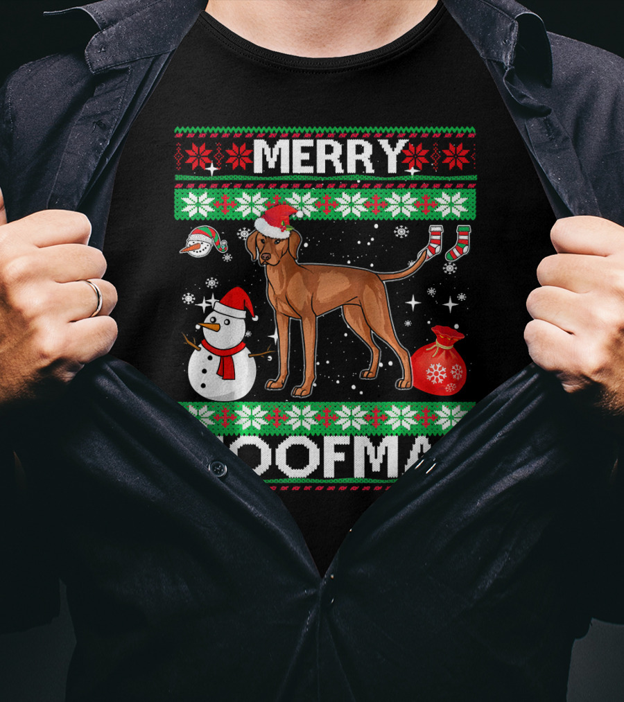 Merry Woofmas Vizsla Dog Festive Snowman Santa Hat T-Shirt