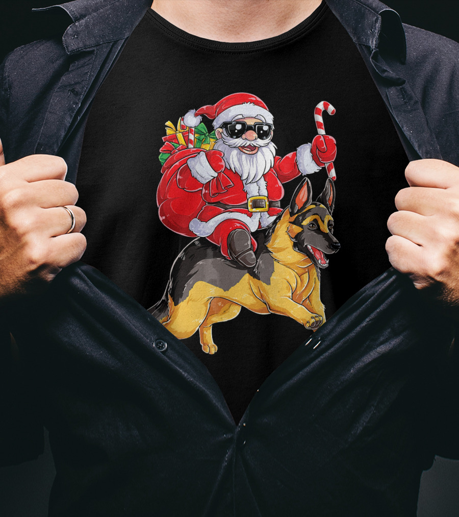 German Shepherd Santa Claus Christmas Fun T-Shirt