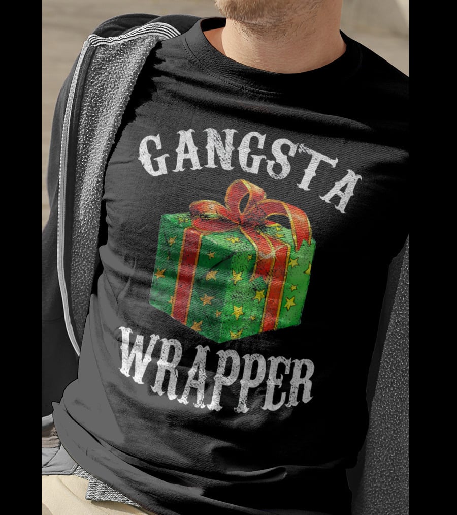 Gangsta Wrapper Green Gift Box With Red Bow And Stars T-Shirt