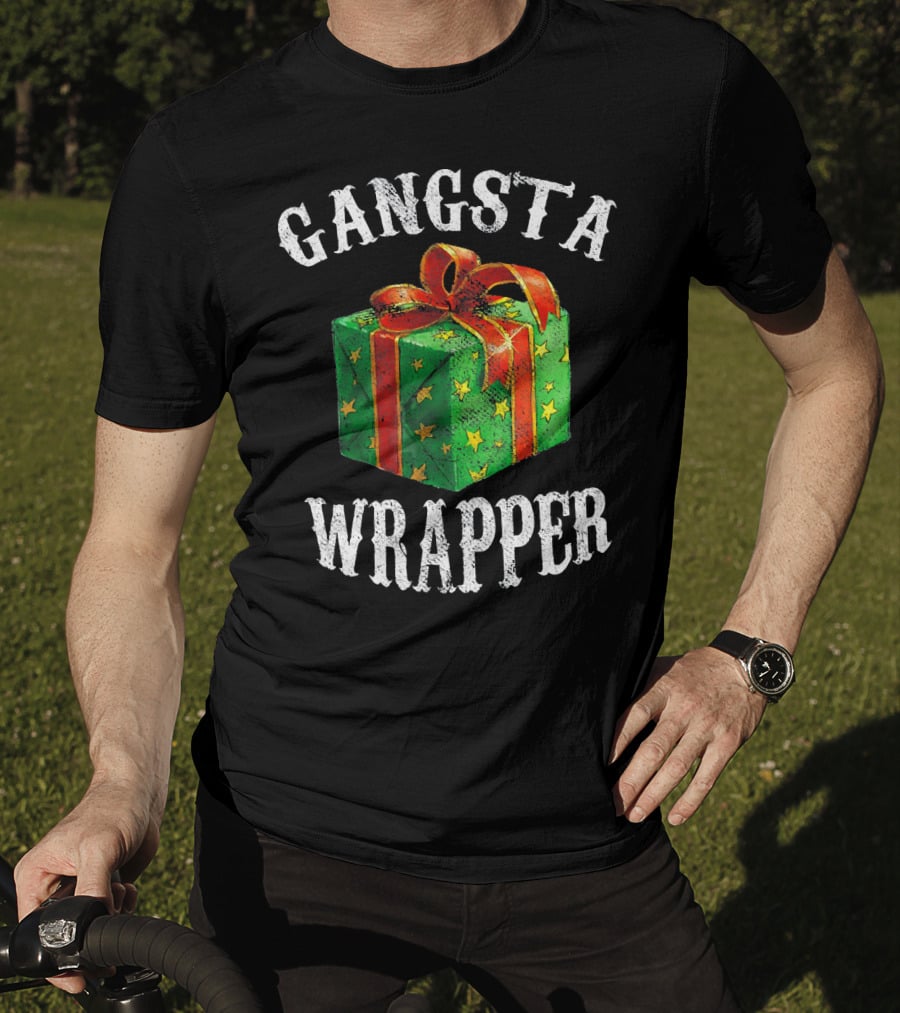 Gangsta Wrapper Green Gift Box With Red Bow And Stars T-Shirt