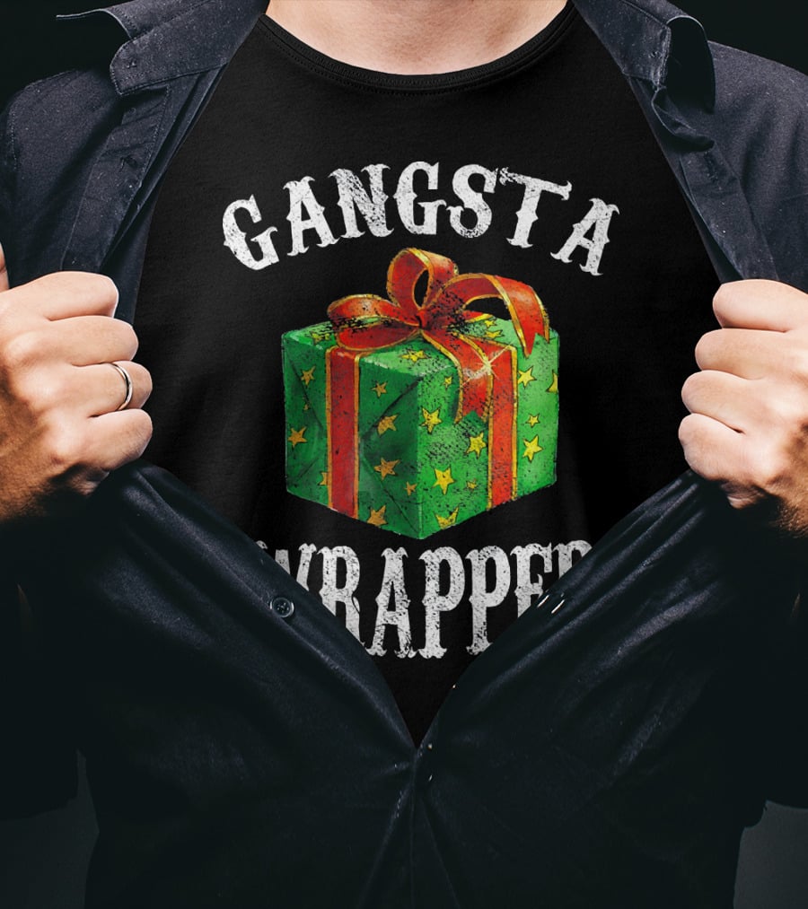 Gangsta Wrapper Green Gift Box With Red Bow And Stars T-Shirt