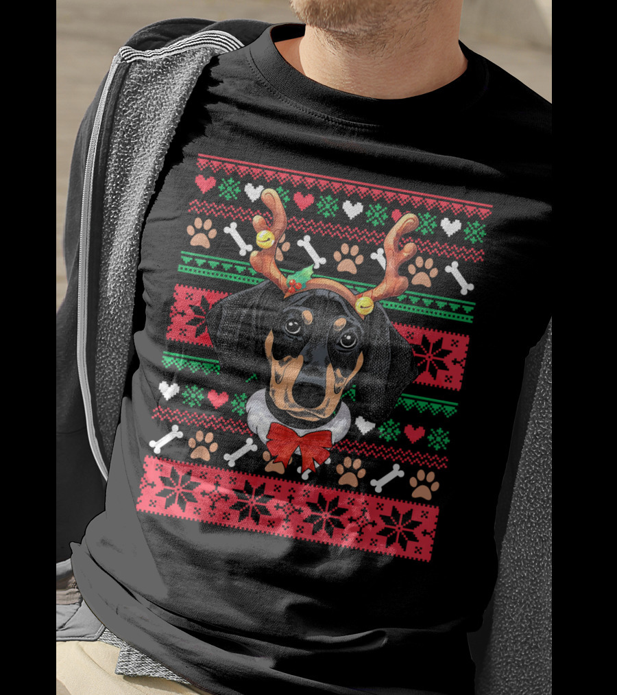 Dachshund Reindeer Ugly Christmas Dog T-Shirt