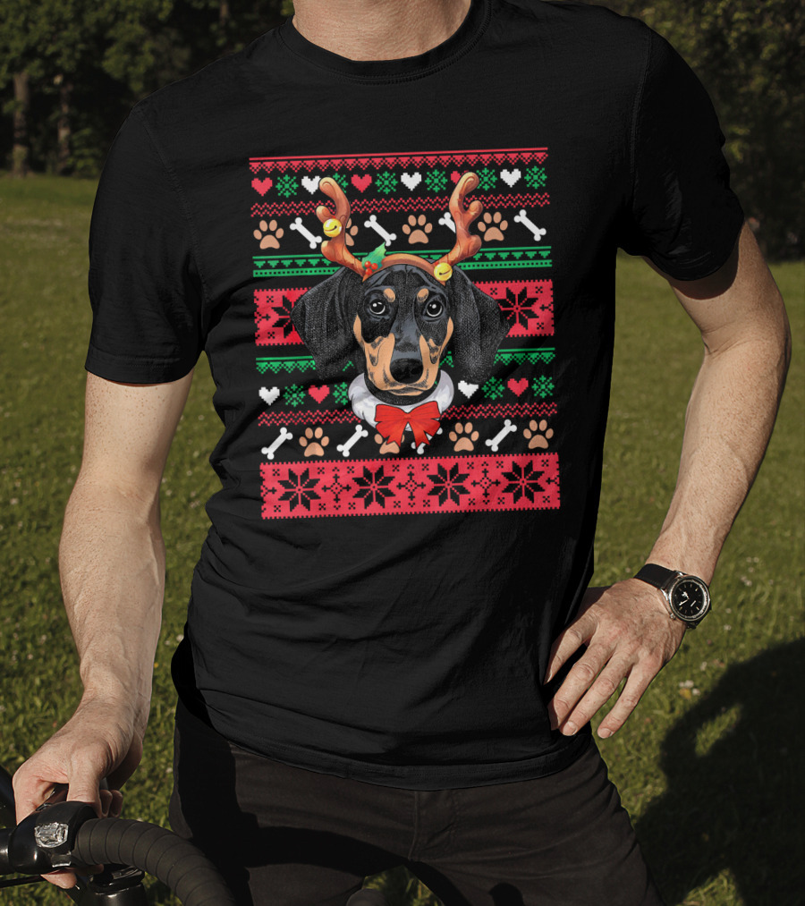 Dachshund Reindeer Ugly Christmas Dog T-Shirt