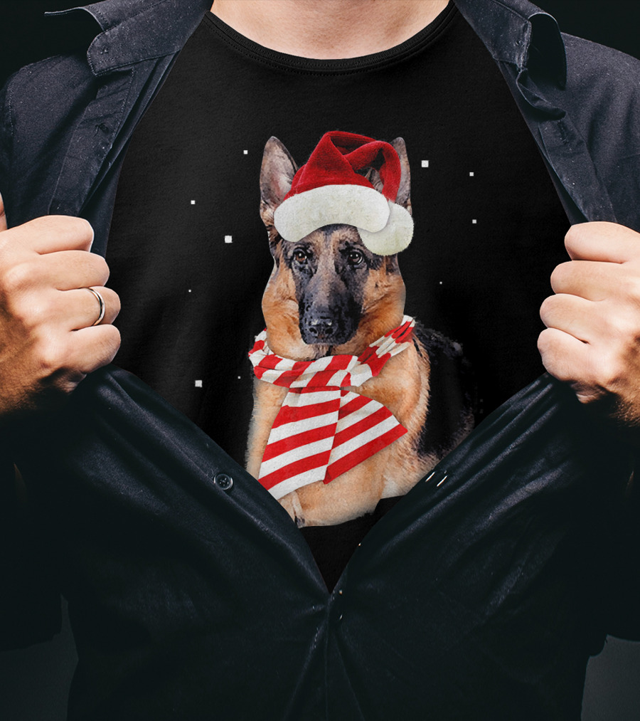 German Shepherd Santa Merry Christmas Holiday Dog T-Shirt
