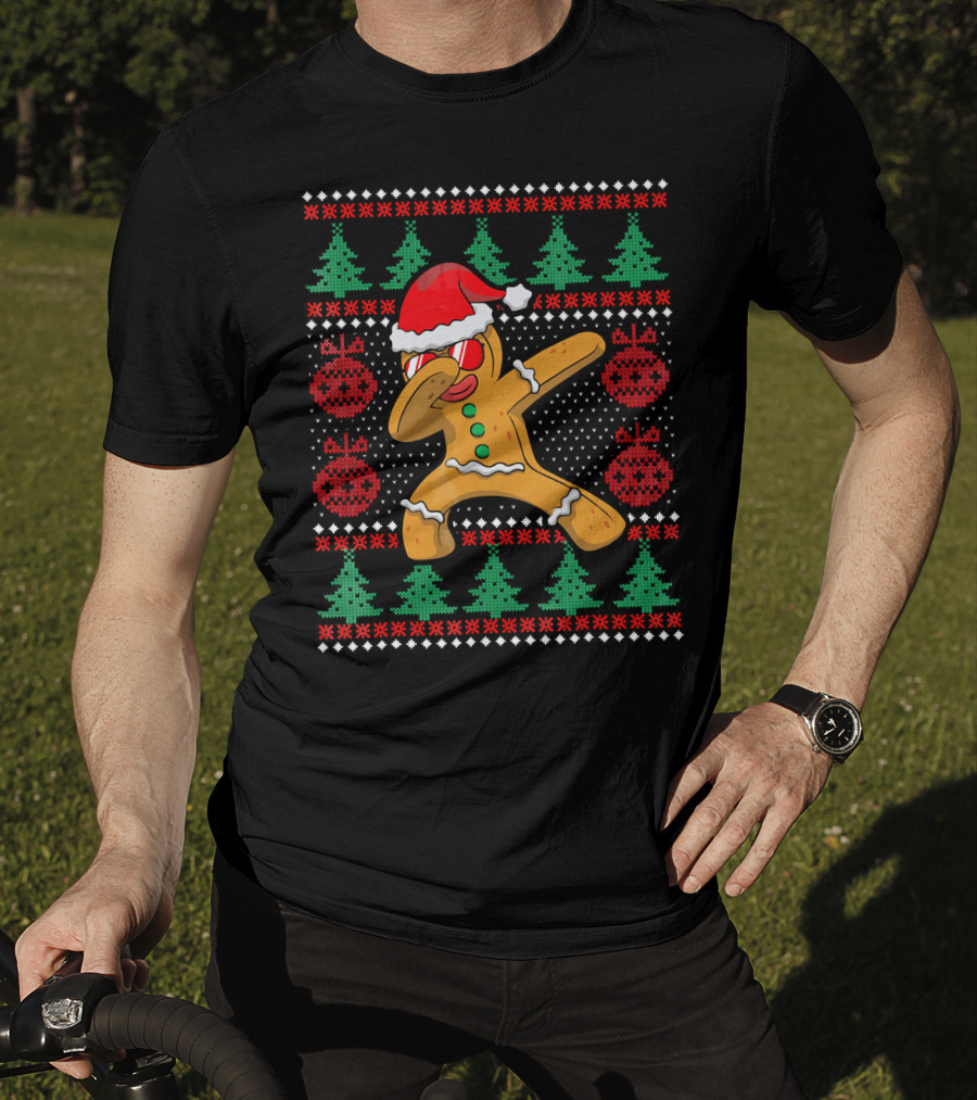 Ugly Christmas Gingerbread Dabbing Santa Hat Festive T-Shirt