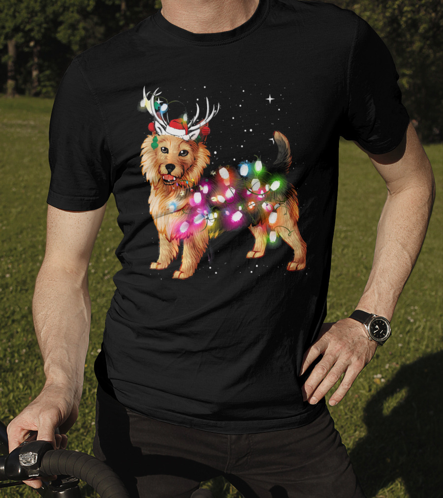 Australian Terrier With Christmas Lights And Reindeer Antlers T-Shirt