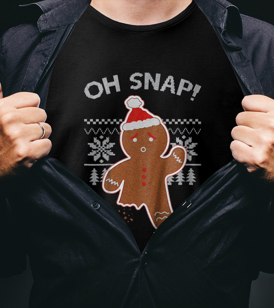OH SNAP Gingerbread Christmas Sweater Santa Hat T-Shirt