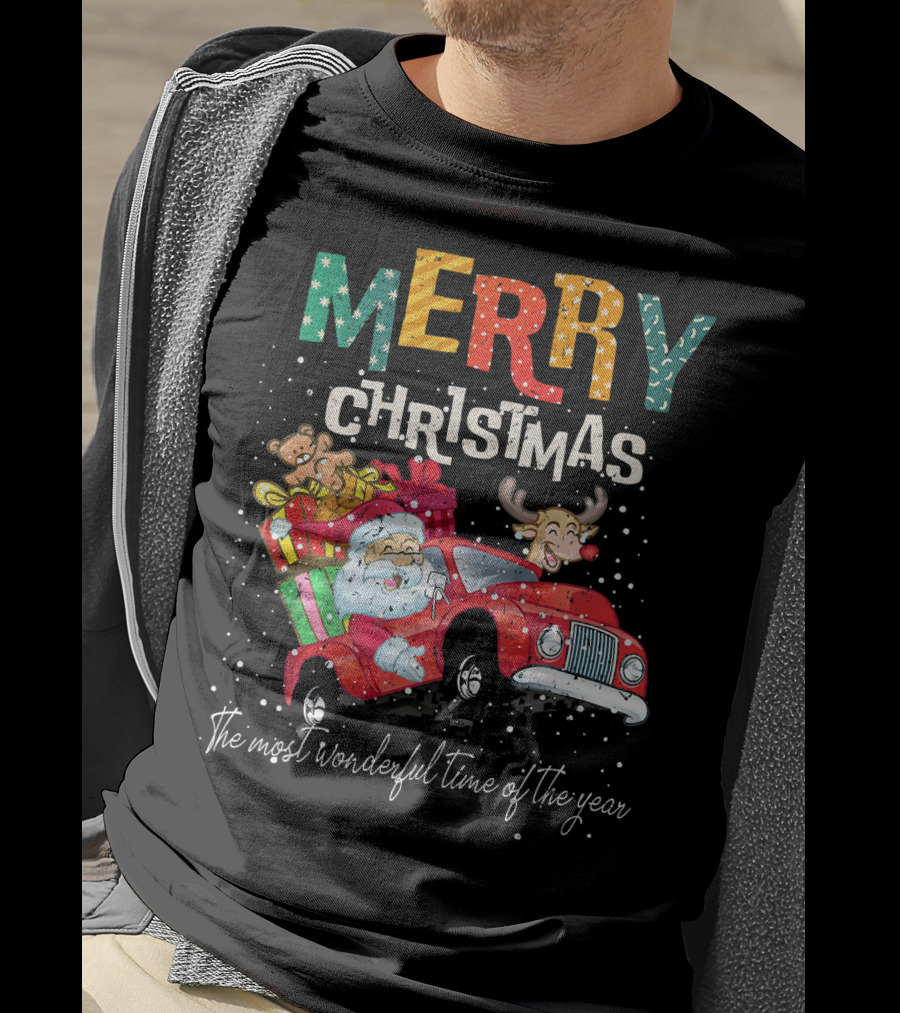 Merry Christmas Reindeer Santa Drive Red The Most Wonderful Time Of The Year T-Shirt