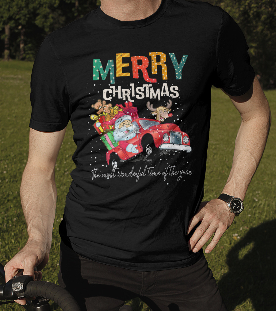 Merry Christmas Reindeer Santa Drive Red The Most Wonderful Time Of The Year T-Shirt