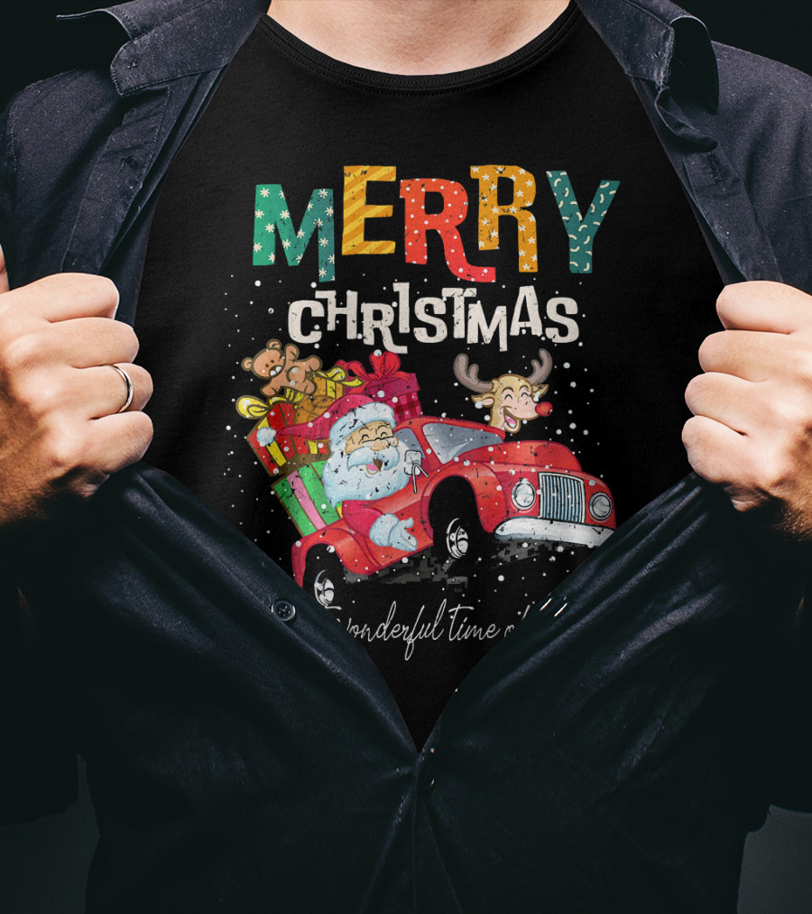 Merry Christmas Reindeer Santa Drive Red The Most Wonderful Time Of The Year T-Shirt